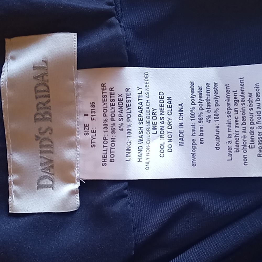 Formal David's Bridal Navy One Shoulder Long Jersey Dress With Cascade Back Sz 8 - Picture 8 of 11